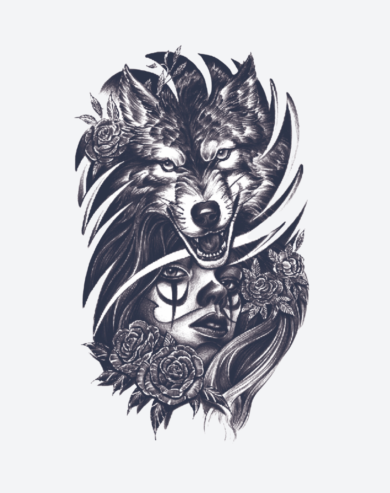 Chicano Wolf Temporary Tattoo. Lasts 1-2 Weeks. – EZINK™, image size:1280x1618