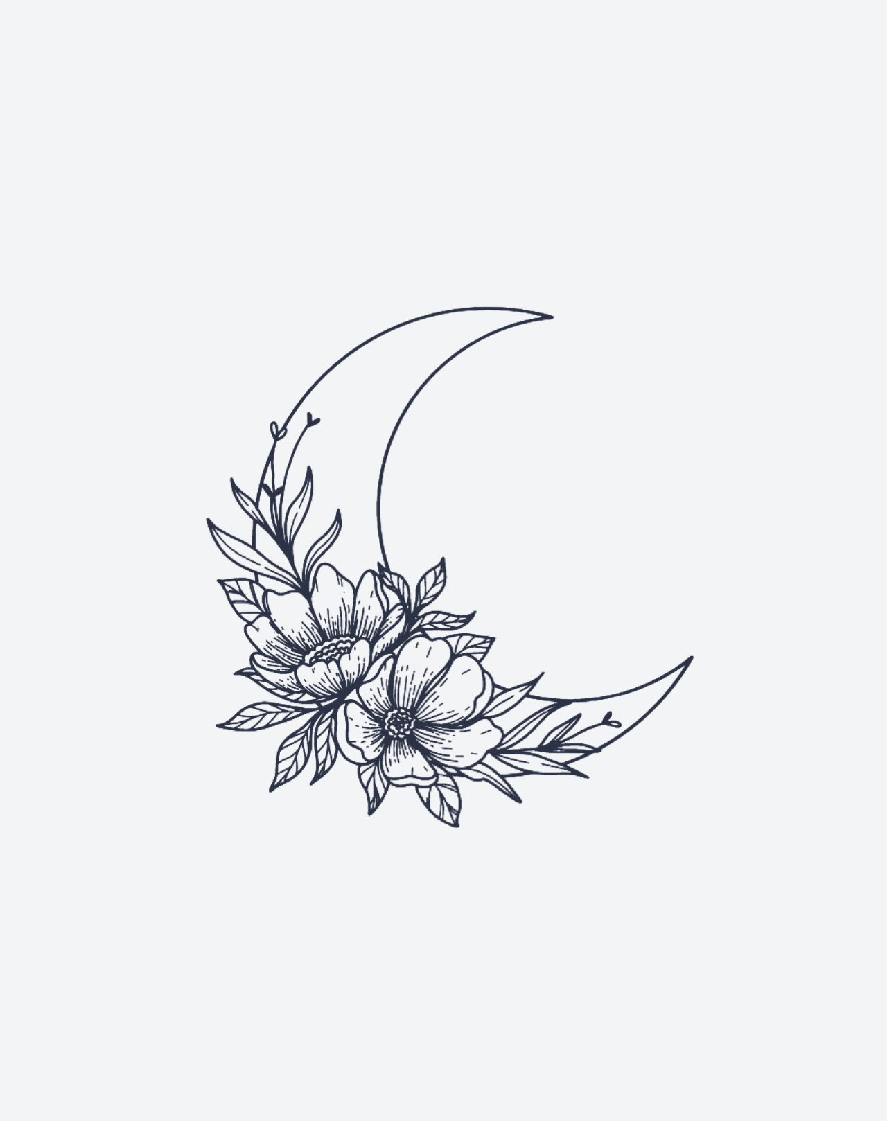 Crescent Moon with Flowers Tattoo Design