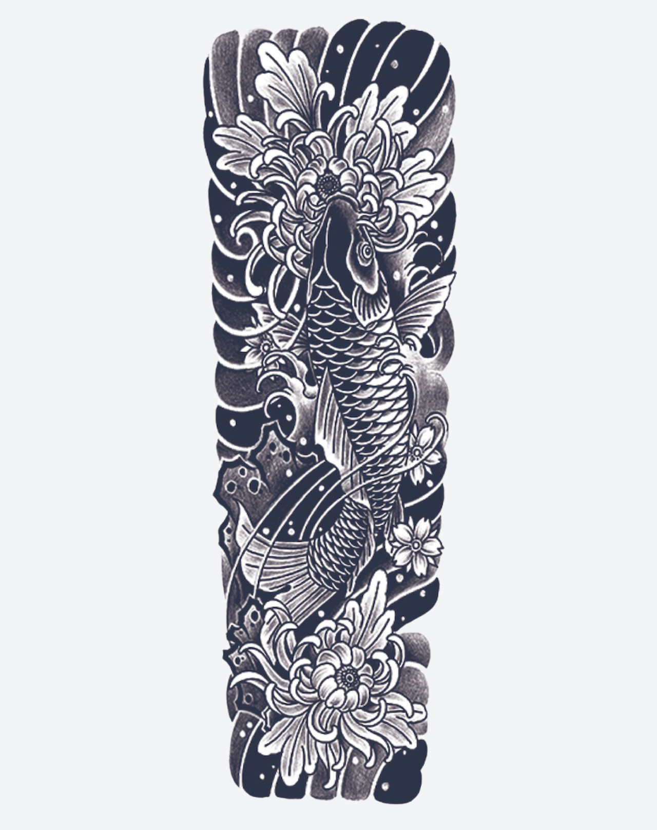 Koi \u0026 Chrysanthemum Sleeve, image size:1280x1618