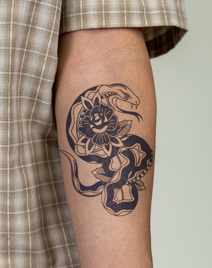 Blackwork Snake & Flower