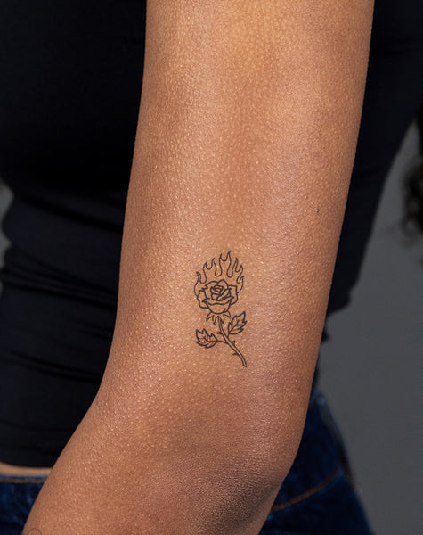 Flaming Rose Temporary Tattoo. Lasts 1-2 Weeks. – EZINK™