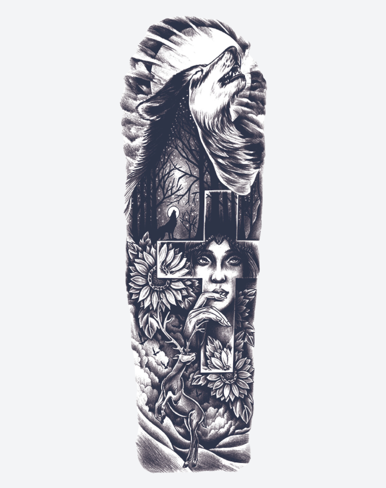 Lady, Wolf and Cross Sleeve