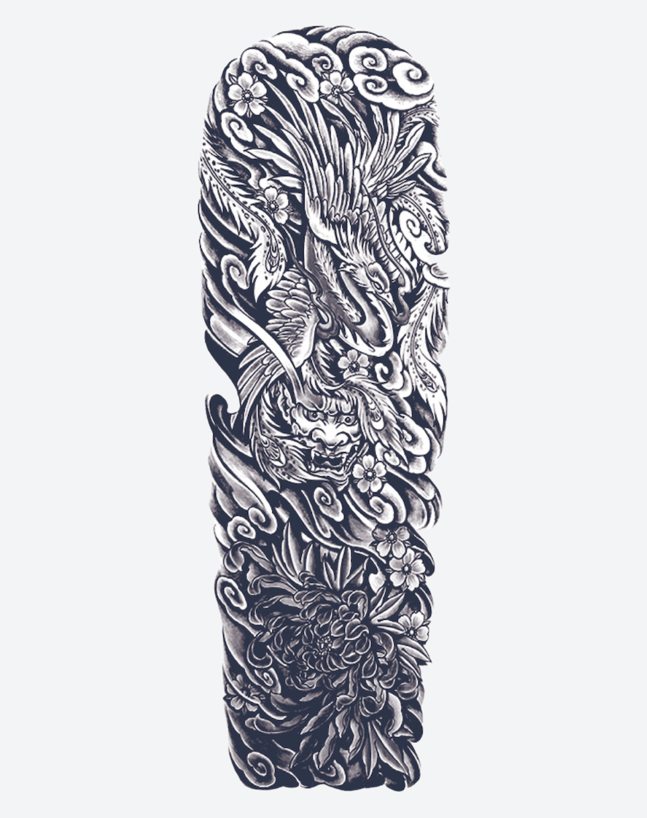 Phoenix and Oni full sleeve temporary tattoo design