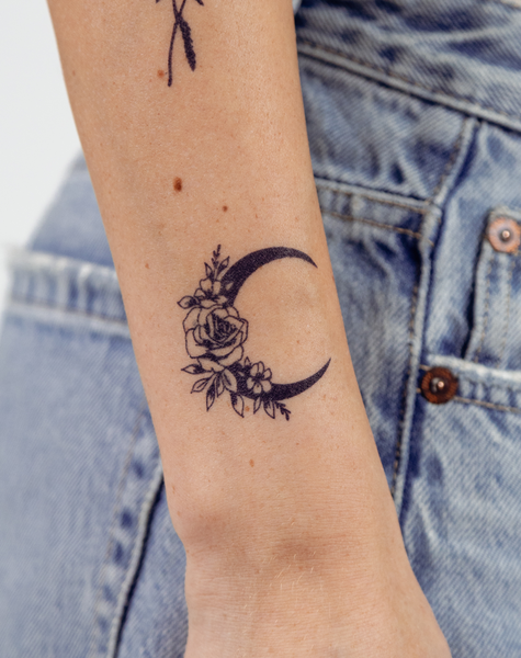 Rose Crescent Temporary Tattoo. Lasts 1-2 Weeks. – EZINK™