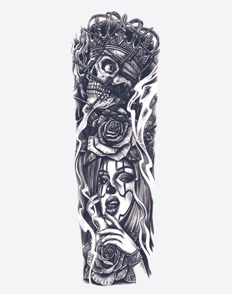 Skull Chicano Sleeve Temporary Tattoo. Lasts 1-2 Weeks. – EZINK™